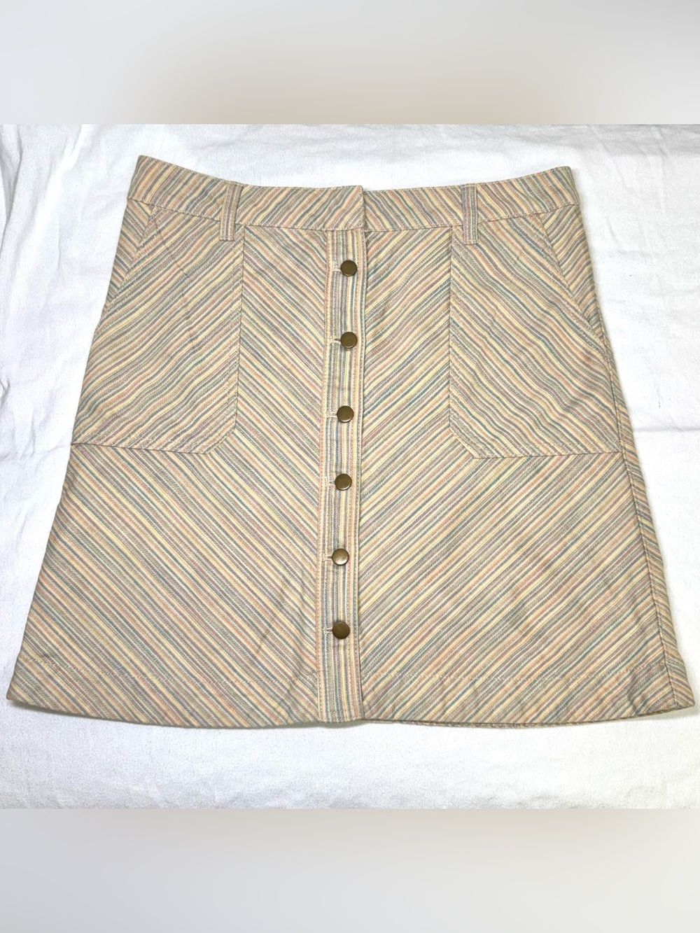 Anthropologie Pilcro Chino Striped Button Front A Line‎ Mini Skirt Size 12